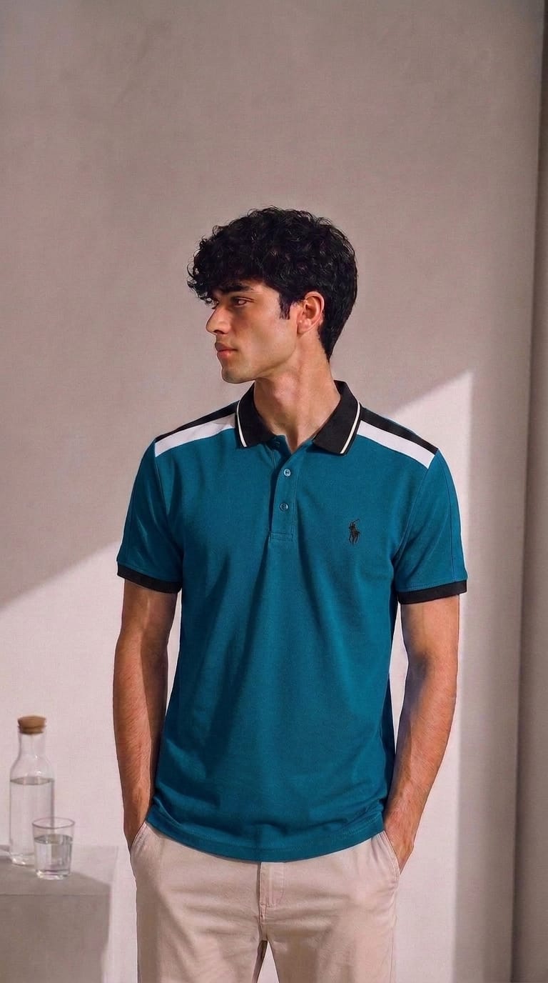 Men's Colorblock Pique Polo Shirt-Olive Green - Image 2