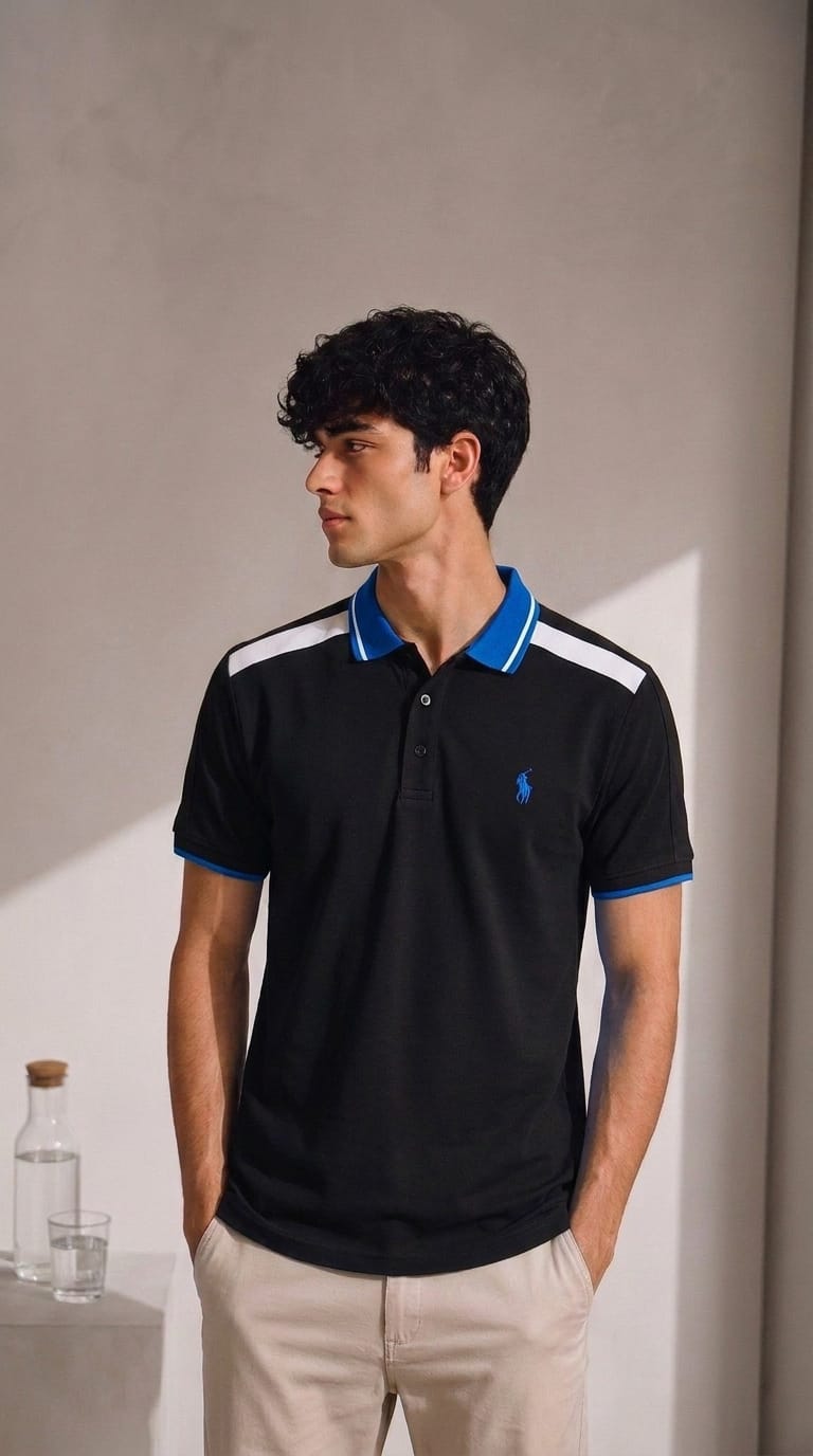 Men's Colorblock Pique Polo Shirt-Olive Green - Image 9
