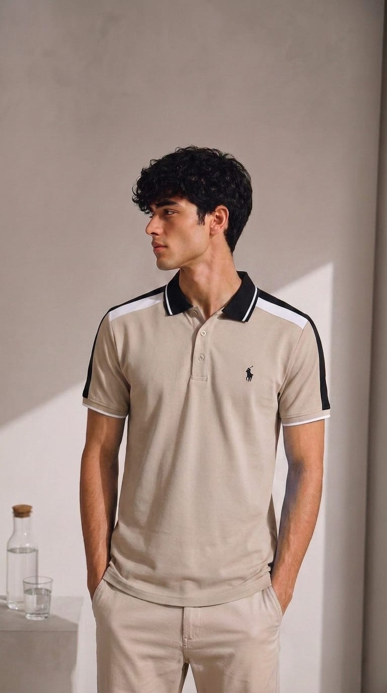 Men's Colorblock Pique Polo Shirt-Olive Green - Image 7