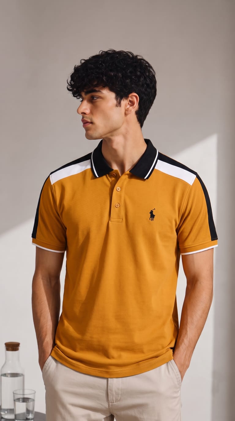 Men's Colorblock Pique Polo Shirt-Olive Green - Image 6