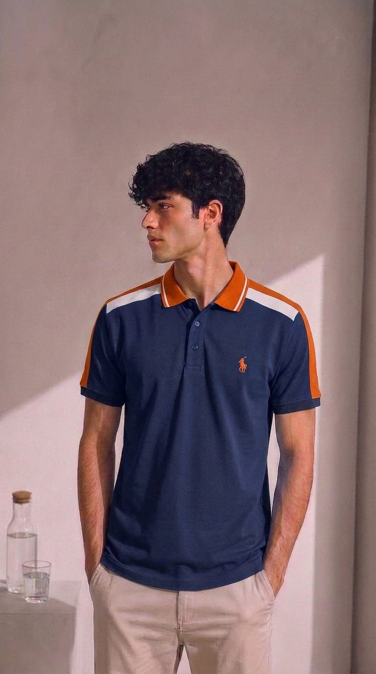 Men's Colorblock Pique Polo Shirt-Olive Green - Image 5