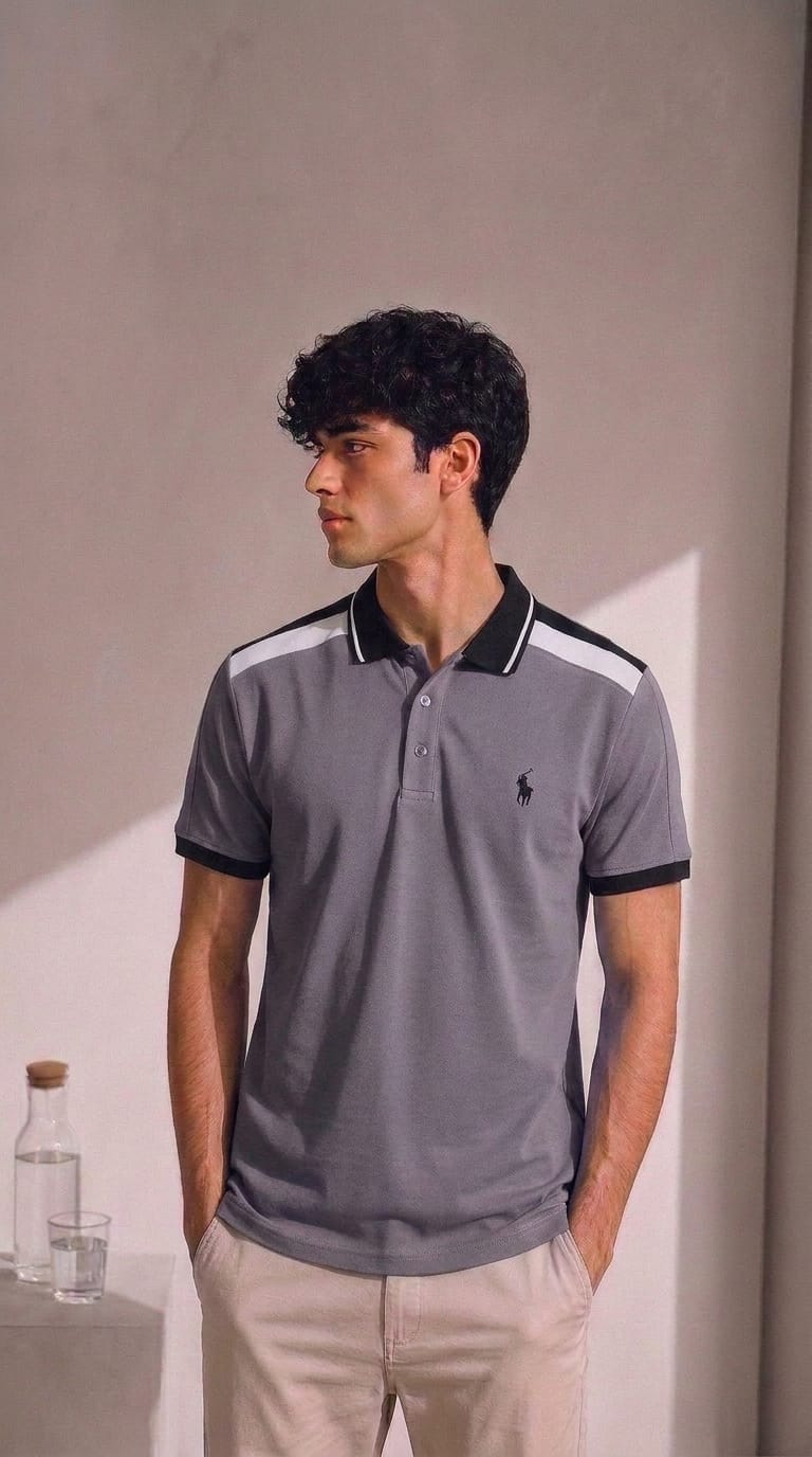 Men's Colorblock Pique Polo Shirt-Olive Green - Image 3